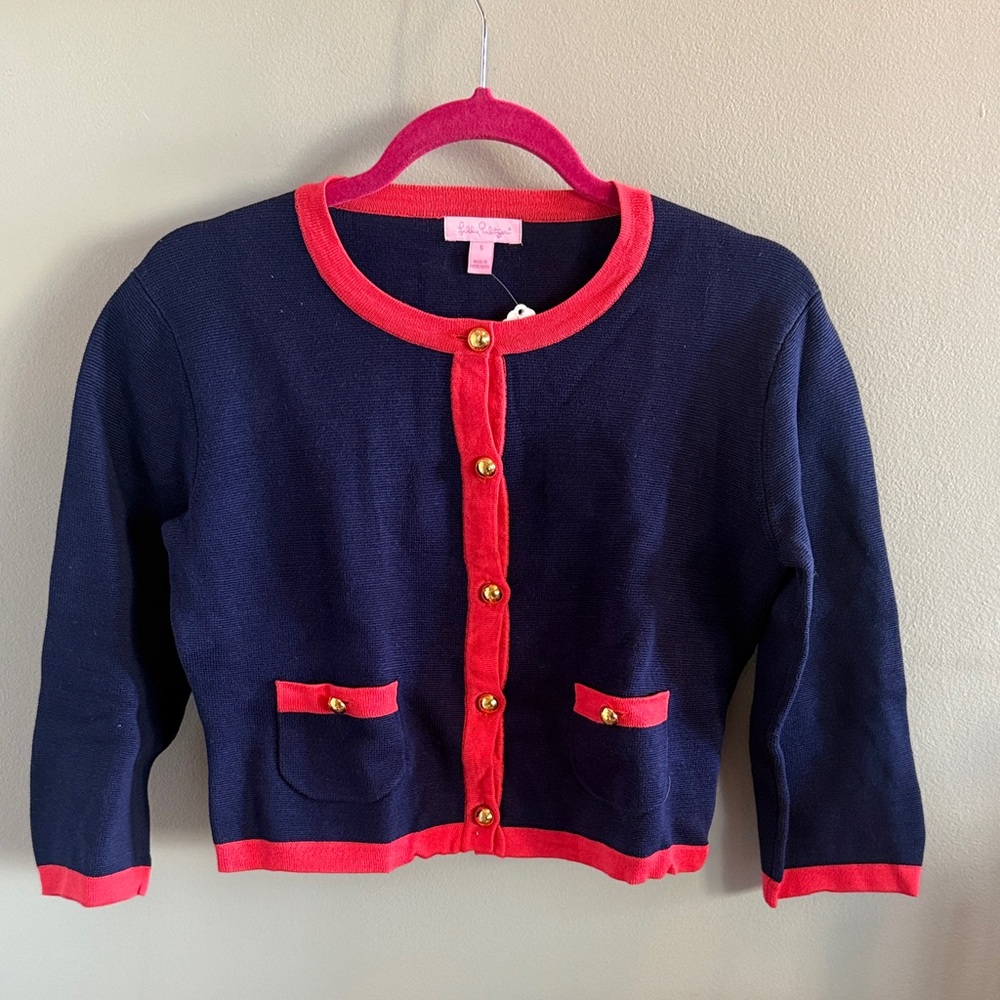 Lilly Pulitzer Navy Cardigan with Red Trim Size S